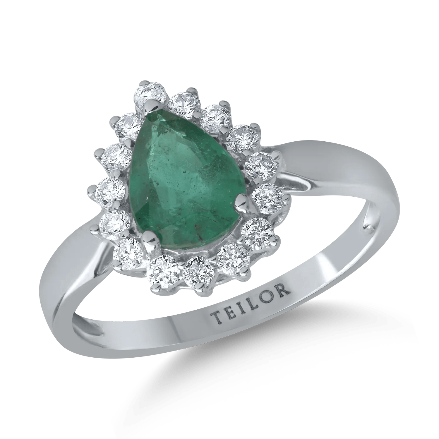 Inel din aur alb cu smarald de 1.07ct și diamante de 0.2ct Inel din aur alb cu smarald de 1.07ct și diamante de 0.2ct