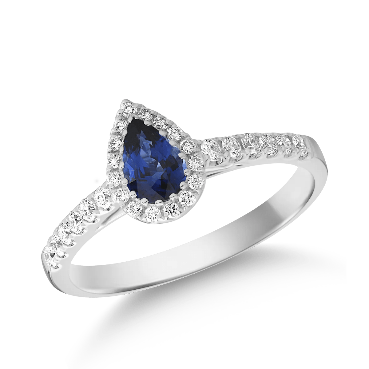 Inel din aur alb cu safir pear 0.4ct și diamante 0.2ct Inel din aur alb cu safir pear 0.4ct și diamante 0.2ct