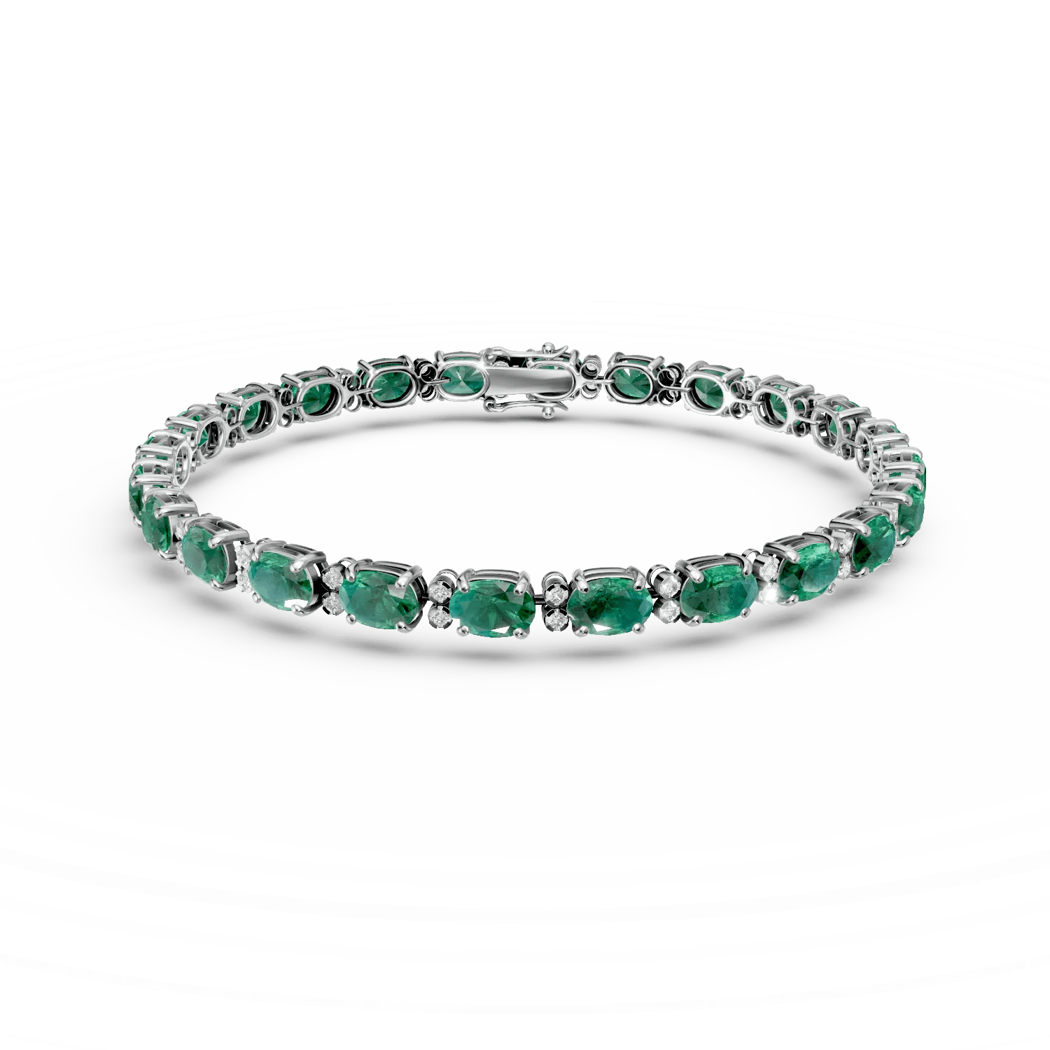 Brățară tennis din aur alb cu smaralde de 9.94ct și diamante de 0.223ct Brățară tennis din aur alb cu smaralde de 9.94ct și diamante de 0.223ct