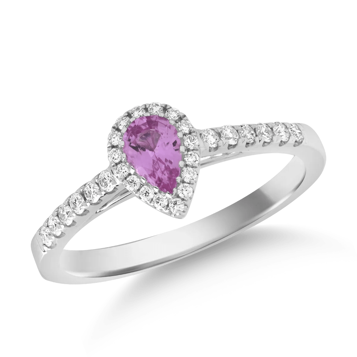 Inel din aur alb cu safir roz pear 0.4ct și diamante 0.2ct Inel din aur alb cu safir roz pear 0.4ct și diamante 0.2ct