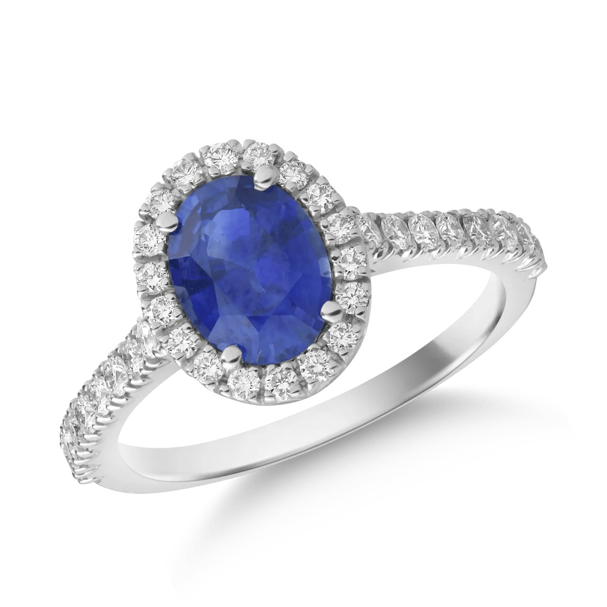 Inel din aur alb cu safir oval de 1.6ct și diamante de 0.4ct Inel din aur alb cu safir oval de 1.6ct și diamante de 0.4ct
