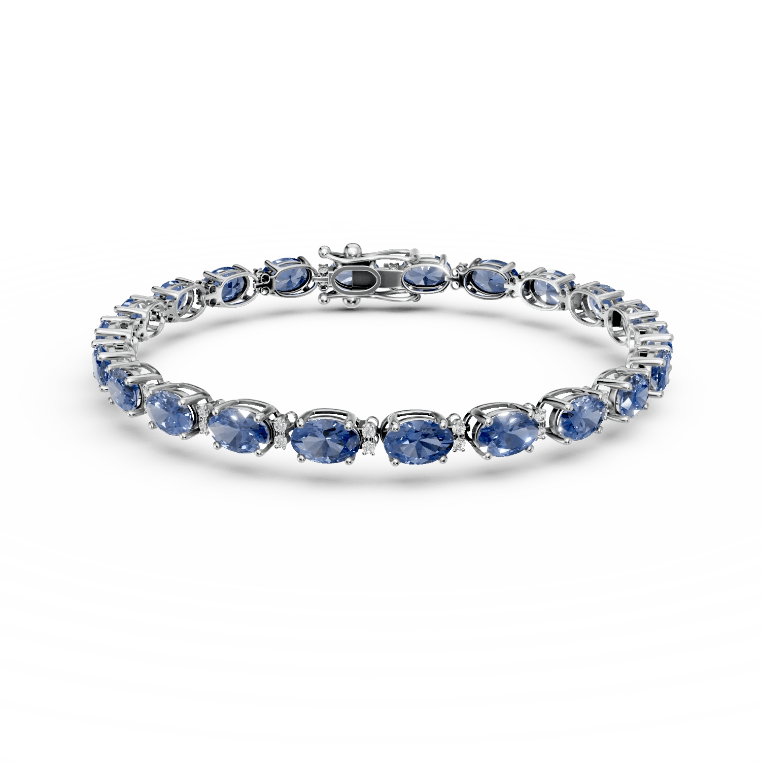 Brățară tenisie din aur alb cu tanzanite ovale de 10.89ct și diamante de 0.26ct Brățară tenisie din aur alb cu tanzanite ovale de 10.89ct și diamante de 0.26ct
