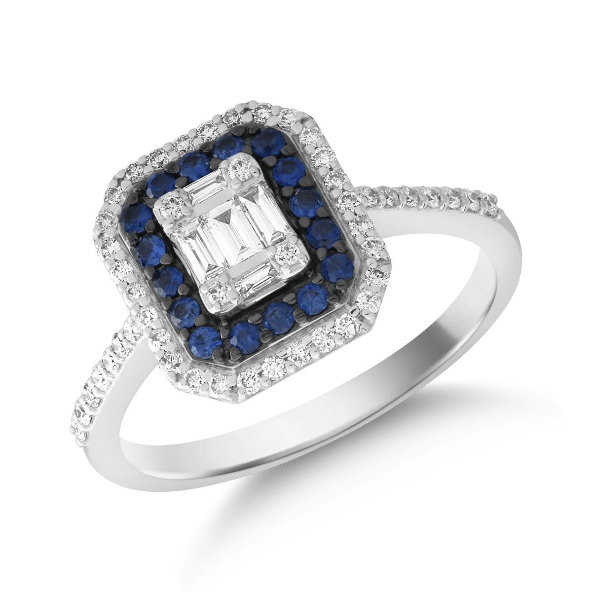 Inel din aur alb cu diamante de 0.1ct și safire de 0.2ct Inel din aur alb cu diamante de 0.1ct și safire de 0.2ct