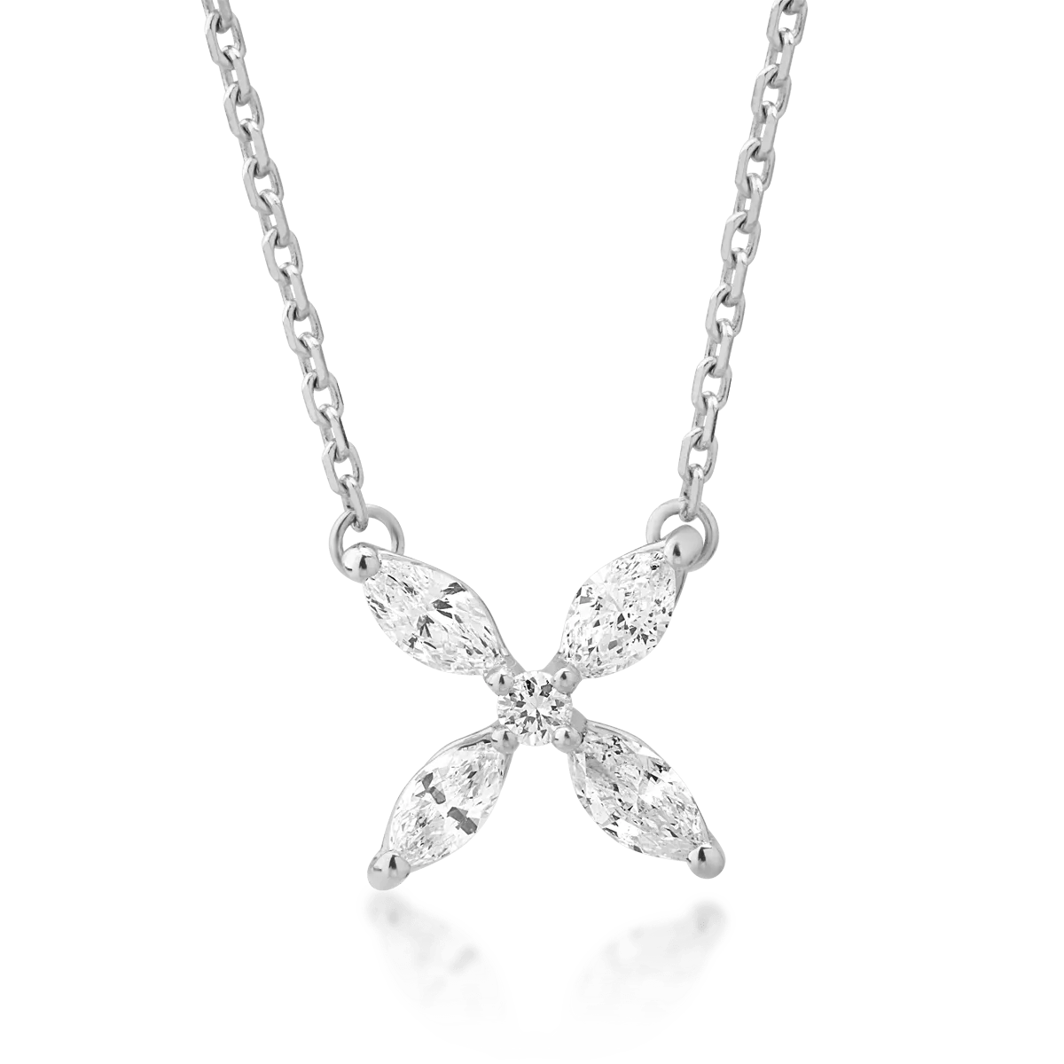 Lanț cu pandantiv din aur alb cu diamante marquise și rotunde de 0.35ct Lanț cu pandantiv din aur alb cu diamante marquise și rotunde de 0.35ct