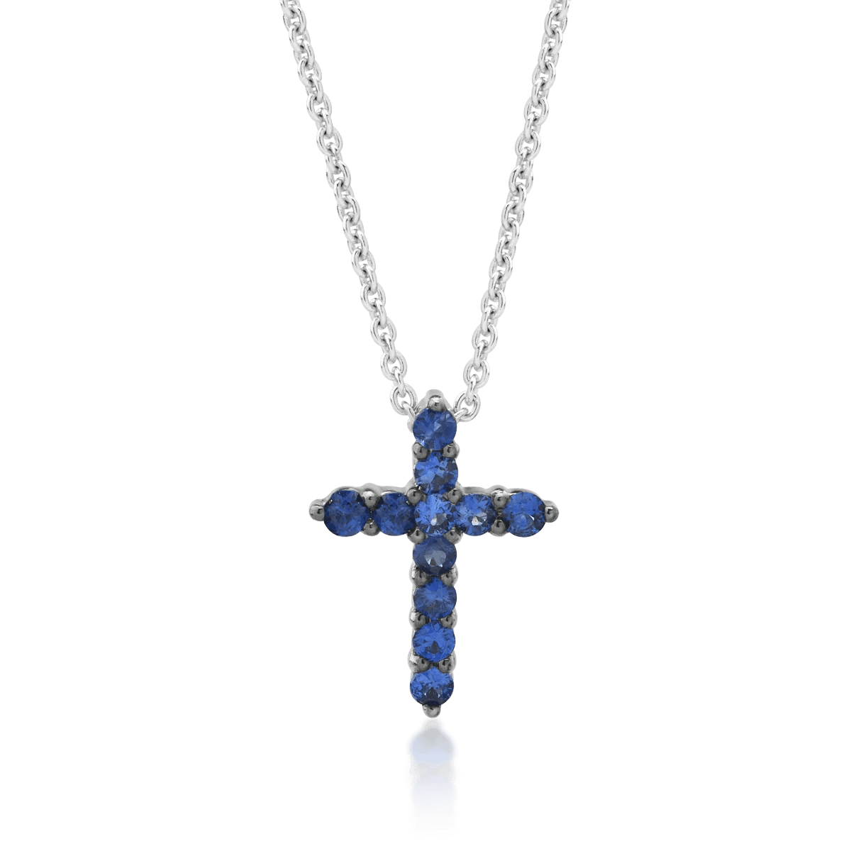 Lanț cu pandantiv cruce din aur alb cu safire de 0.35ct Lanț cu pandantiv cruce din aur alb cu safire de 0.35ct