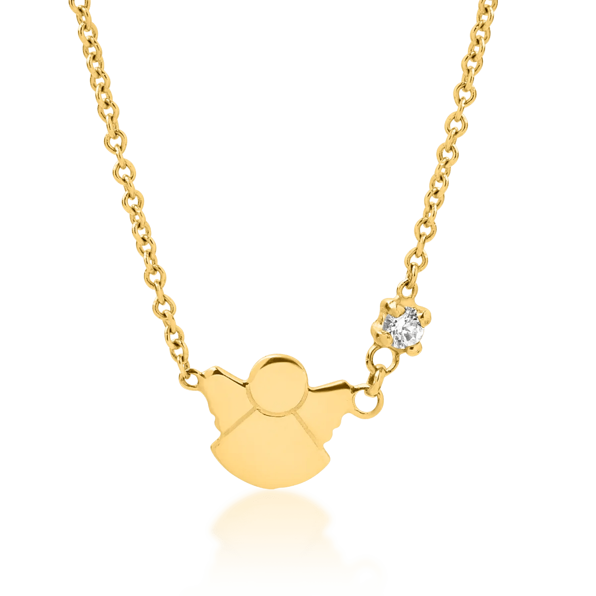 Lanț cu pandantiv îngeraș din aur galben cu diamant de 0.02ct pentru copii Lanț cu pandantiv îngeraș din aur galben cu diamant de 0.02ct pentru copii