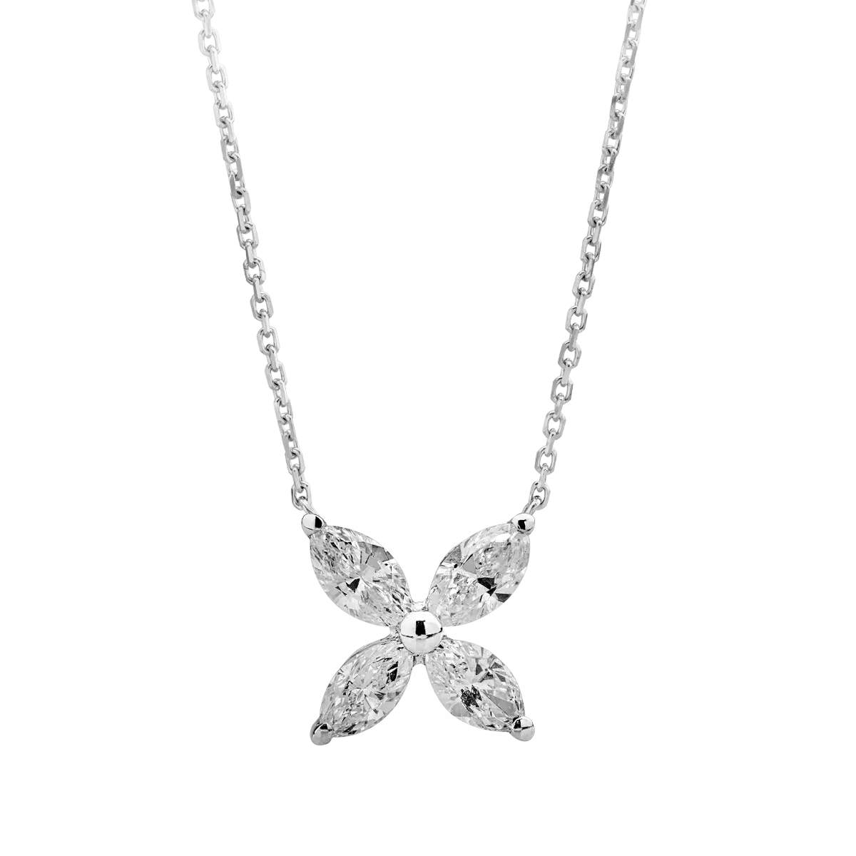Lanț cu pandantiv floral din aur alb cu diamante de 0.2ct Lanț cu pandantiv floral din aur alb cu diamante de 0.2ct