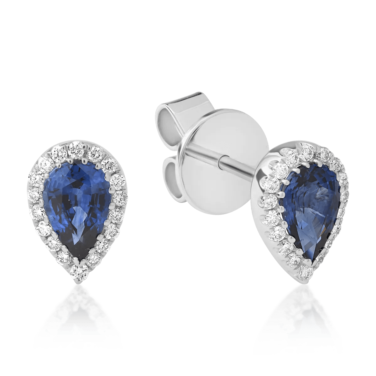 Cercei din aur alb cu safire pear de 0.88ct și diamante de 0.15ct Cercei din aur alb cu safire pear de 0.88ct și diamante de 0.15ct