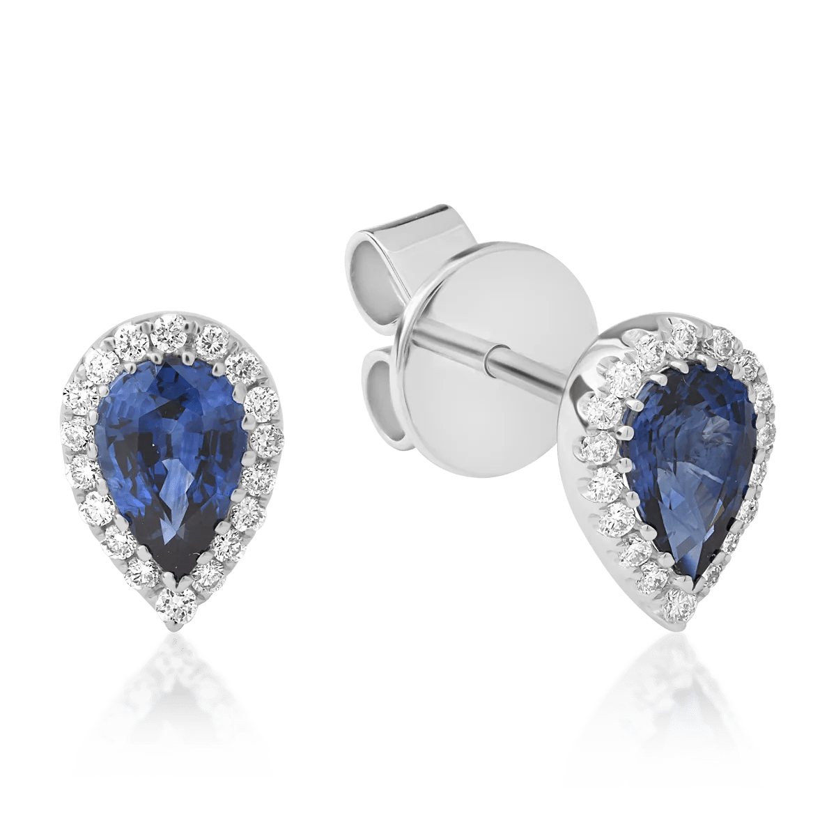 Cercei din aur alb cu safire pear de 0.9ct și diamante de 0.14ct Cercei din aur alb cu safire pear de 0.9ct și diamante de 0.14ct