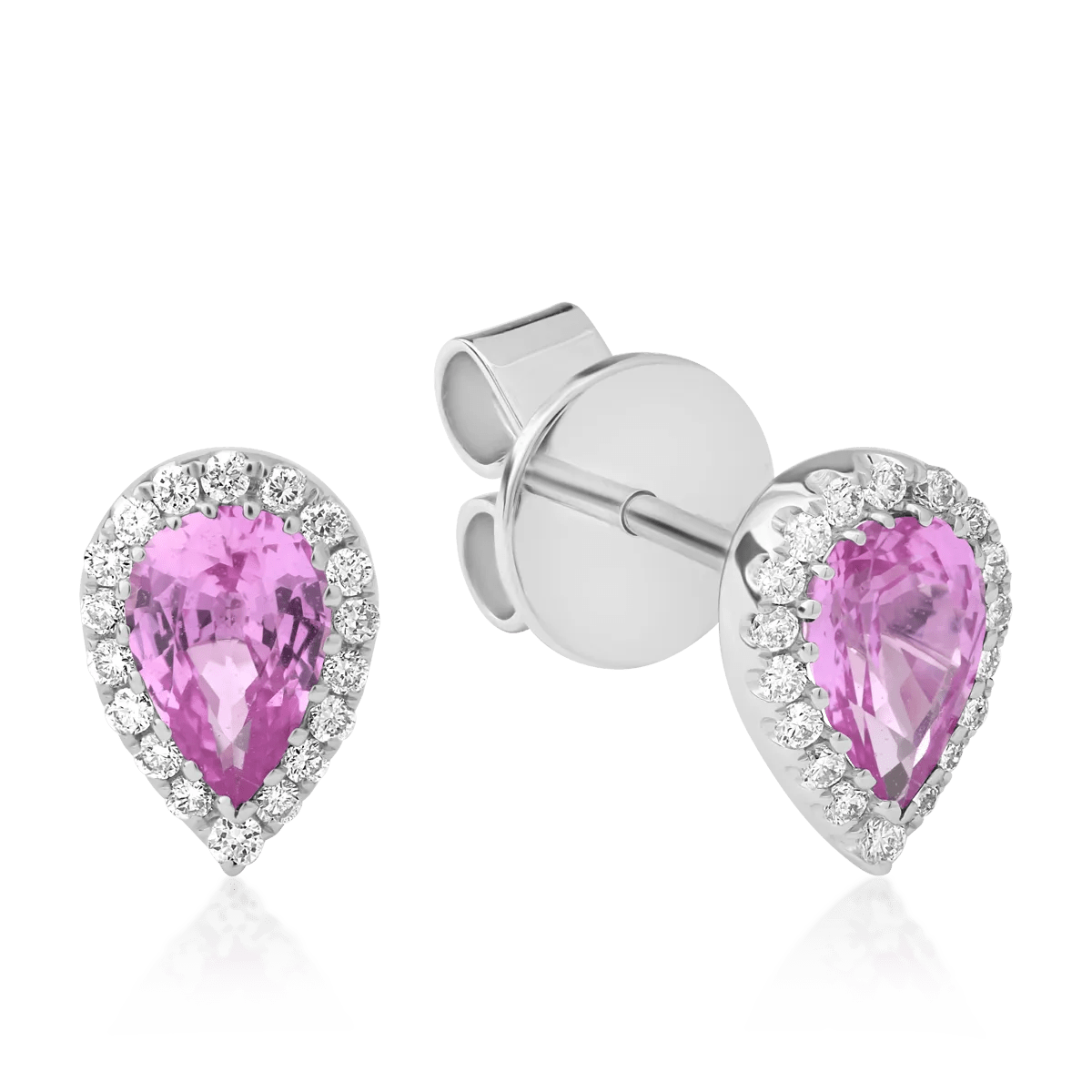 Cercei aur alb cu safire roz 0.84ct și diamante 0.13ct Cercei aur alb cu safire roz 0.84ct și diamante 0.13ct
