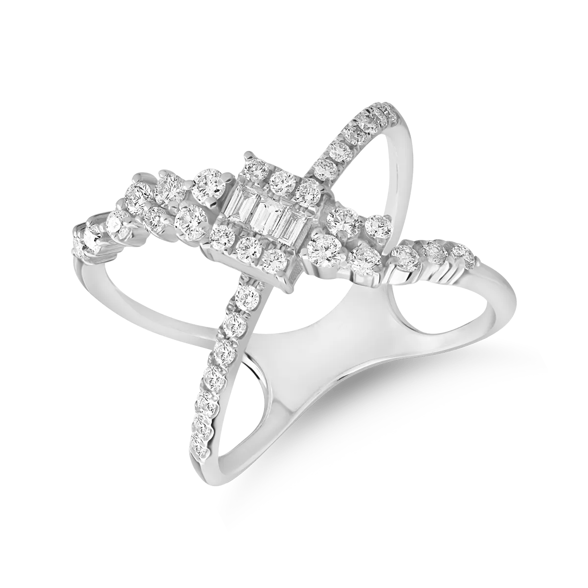 Inel din aur alb cu diamante baguette și rotunde de 0.7ct Inel din aur alb cu diamante baguette și rotunde de 0.7ct