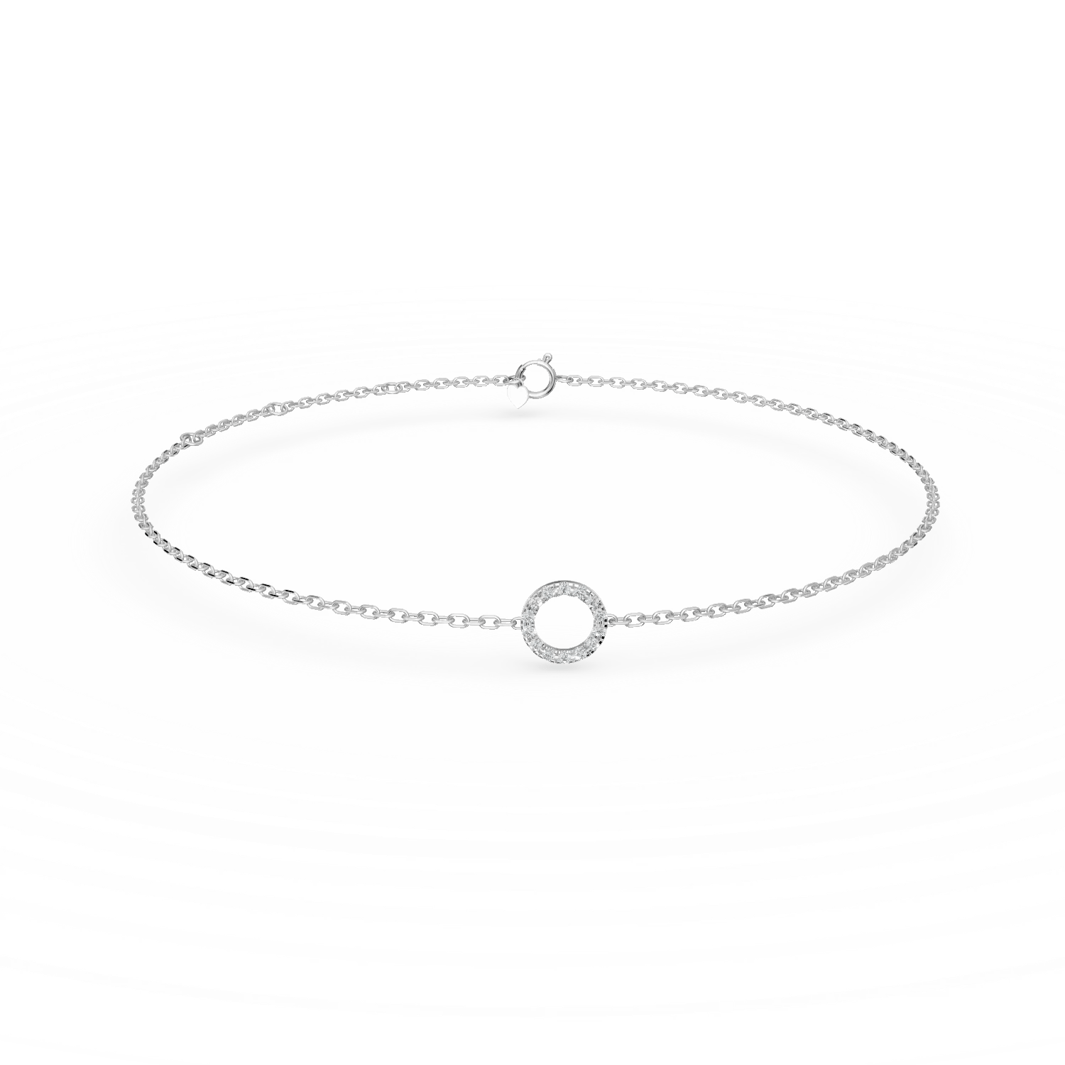 Brățară din aur alb cu pandantiv cerc și diamante de 0.1ct Brățară din aur alb cu pandantiv cerc și diamante de 0.1ct