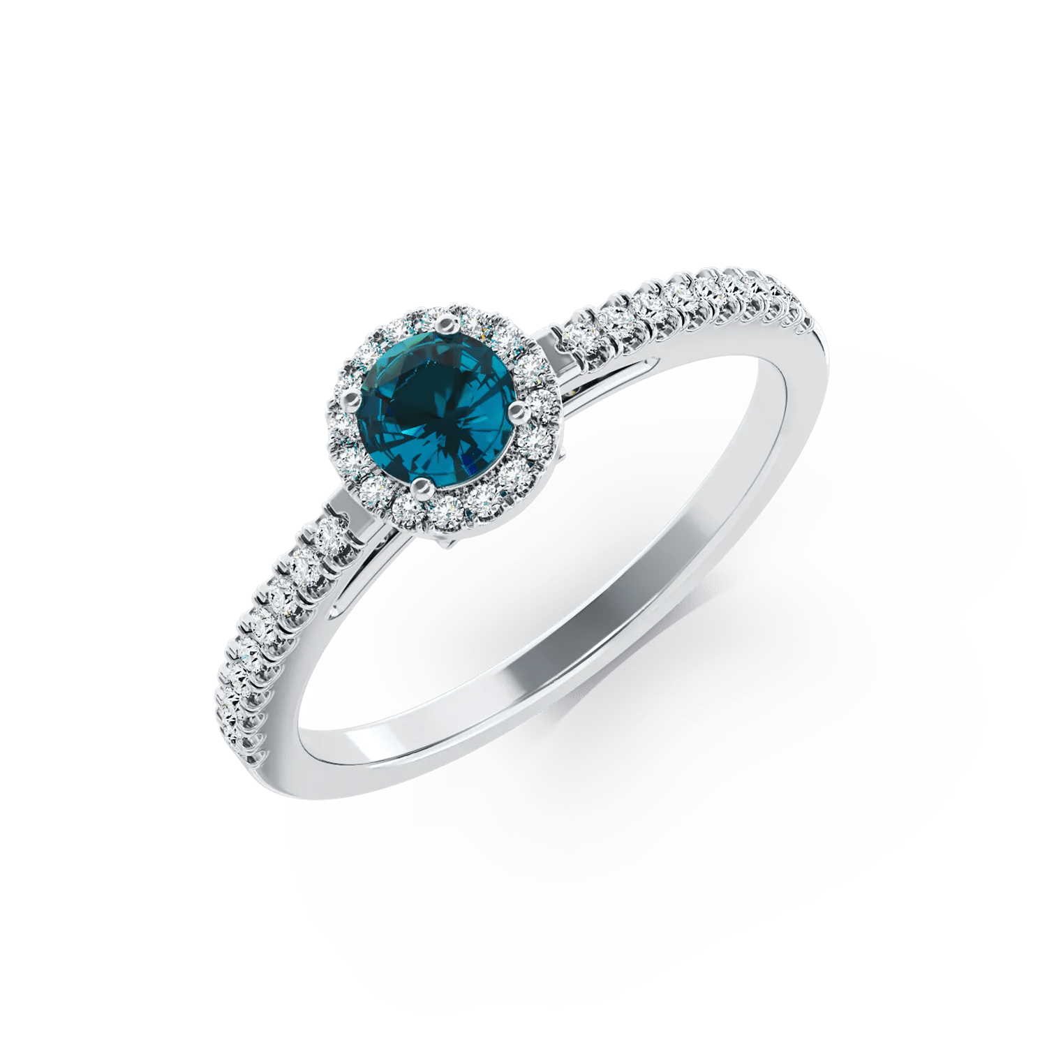 Inel de logodnă din aur alb cu diamant albastru 0.5ct și diamante transparente 0.2ct Inel de logodnă din aur alb cu diamant albastru 0.5ct și diamante transparente 0.2ct