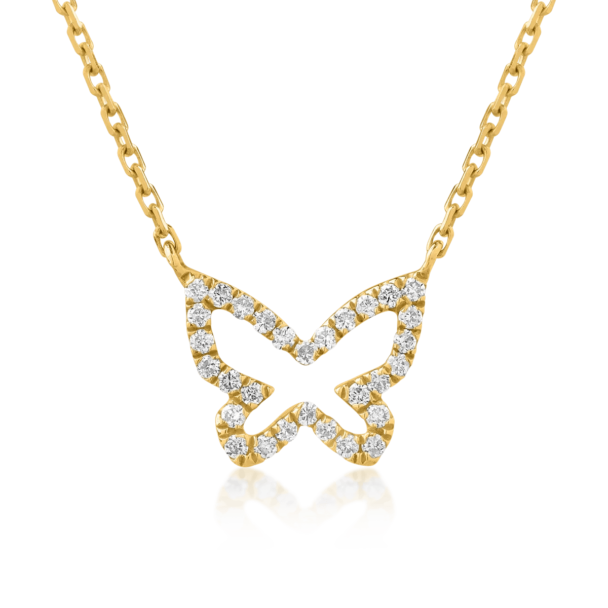 Pandantiv fluture cu lanț din aur galben și diamante de 0.061ct Pandantiv fluture cu lanț din aur galben și diamante de 0.061ct
