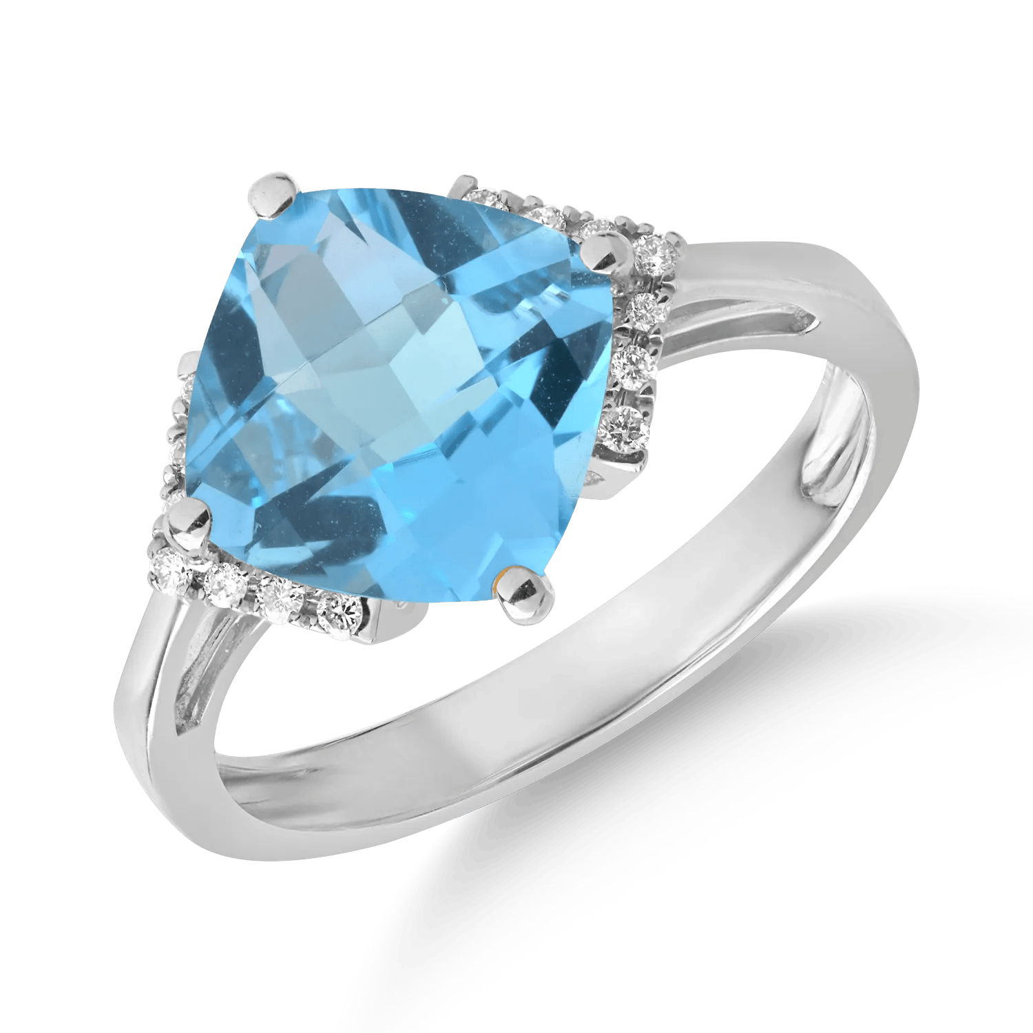 Inel din aur alb cu topaz albastru de 4.3ct și diamante de 0.08ct – Teilor Inel din aur alb cu topaz albastru de 4.3ct și diamante de 0.08ct – Teilor