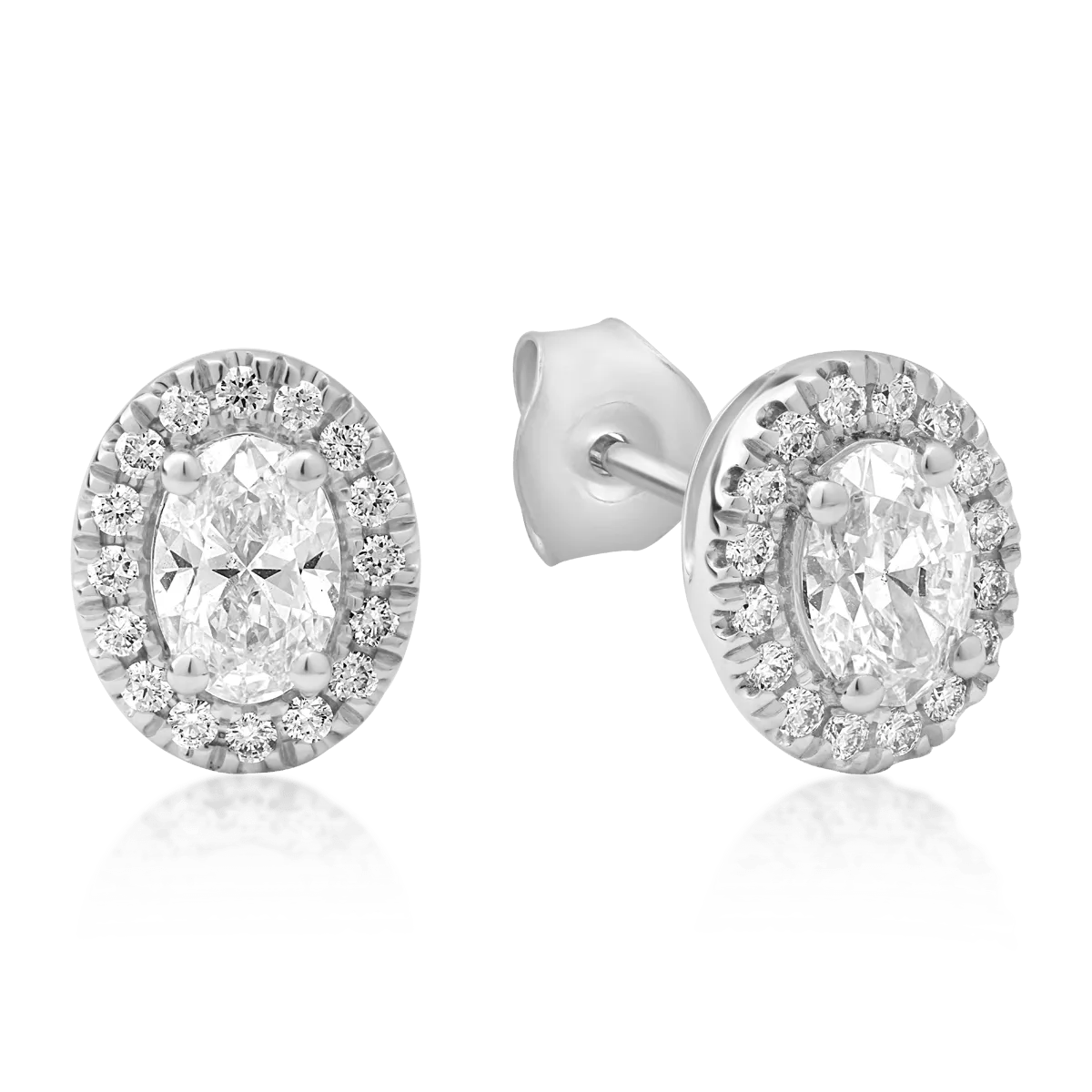 Cercei din aur alb cu diamante ovale și rotunde de 0.99ct Cercei din aur alb cu diamante ovale și rotunde de 0.99ct