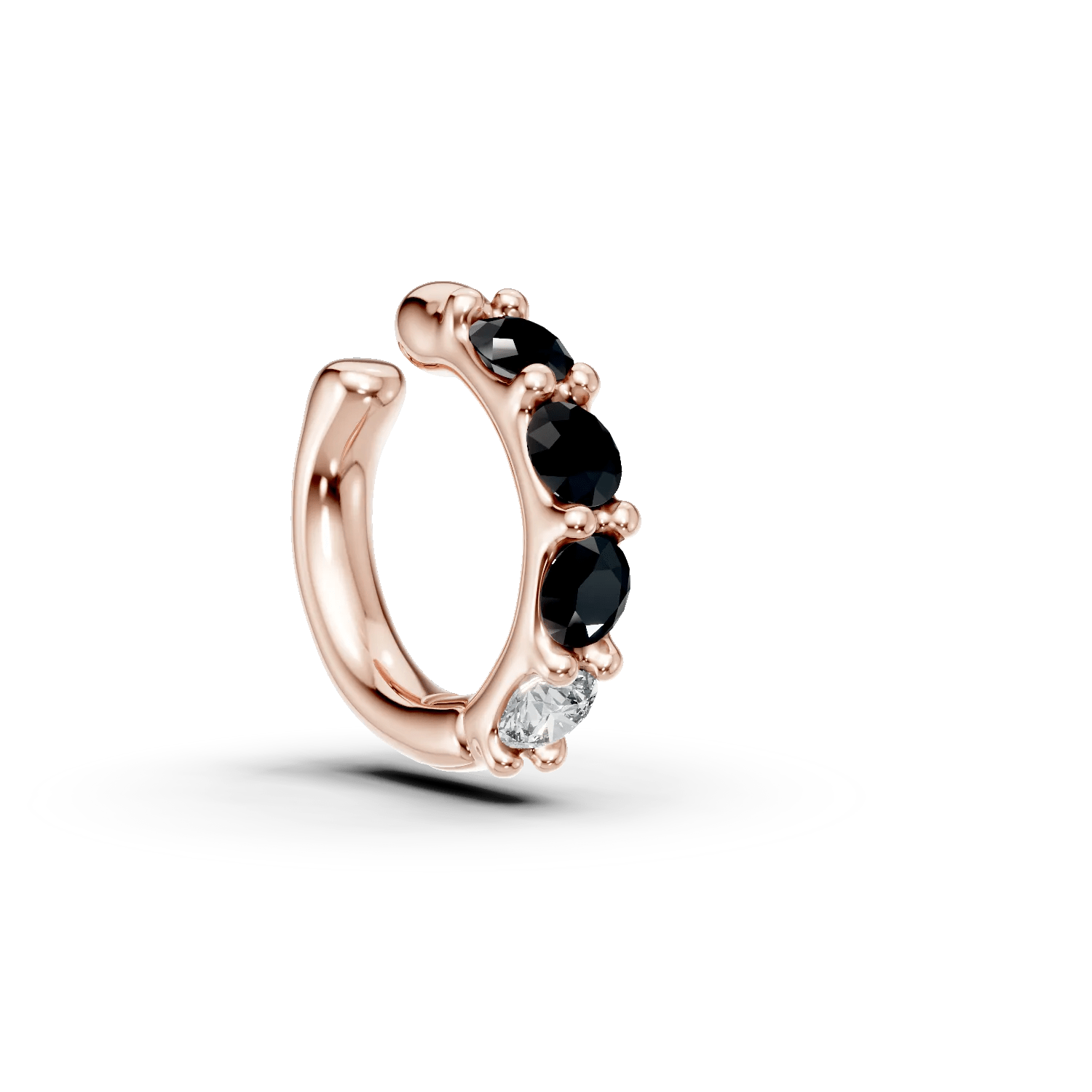 Cercel din aur roz cu diamante negre de 0.38ct și diamant transparent de 0.1ct Cercel din aur roz cu diamante negre de 0.38ct și diamant transparent de 0.1ct