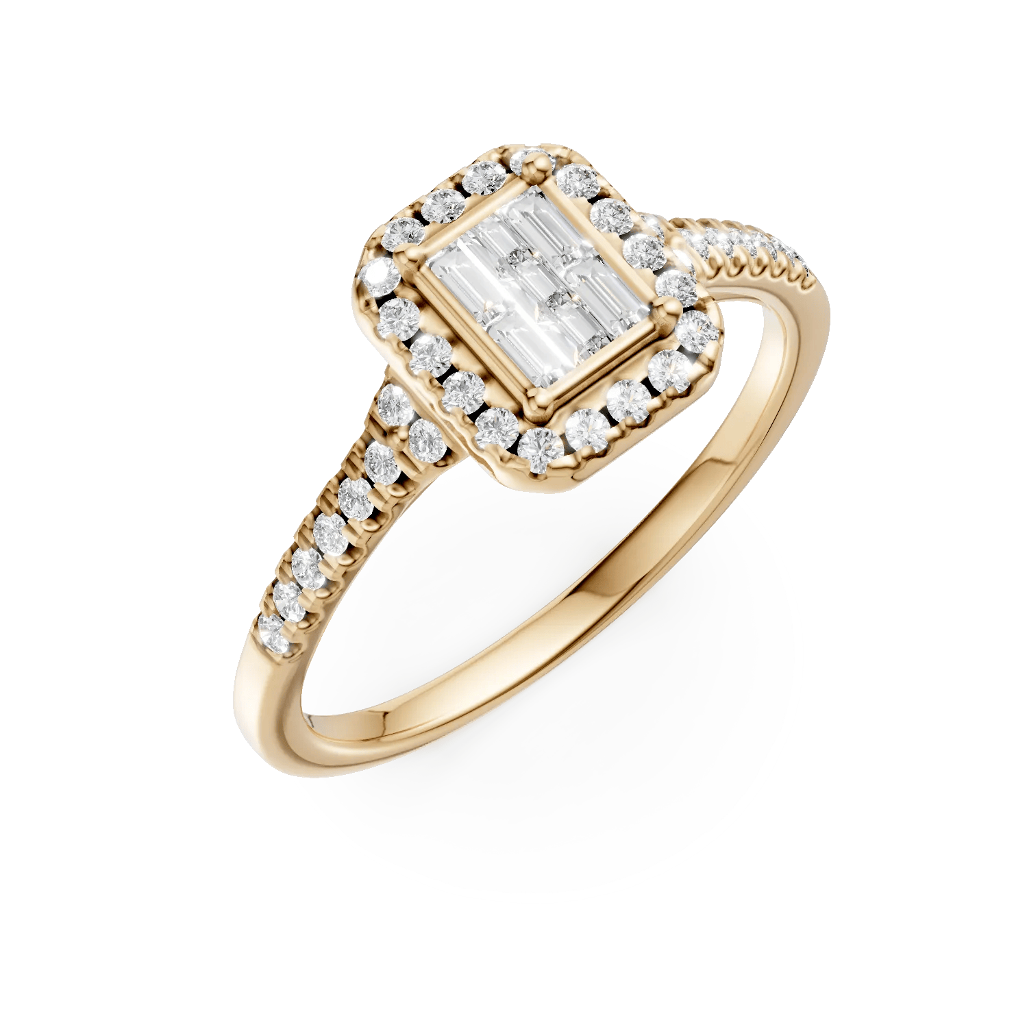 Inel de logodna din aur galben cu diamante princess, baguette si rotunde de 0.39ct – Teilor Inel de logodna din aur galben cu diamante princess, baguette si rotunde de 0.39ct – Teilor