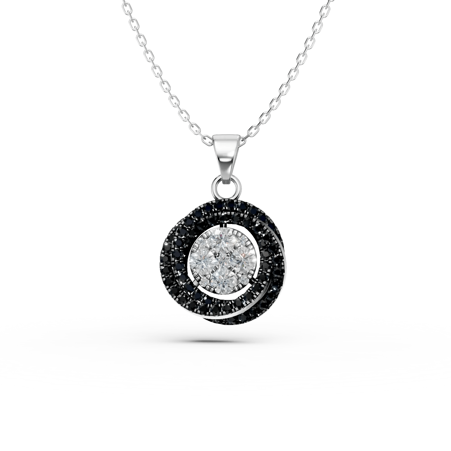 Lanț cu pandantiv geometric din aur alb și diamante incolore și negre de 0.3ct Lanț cu pandantiv geometric din aur alb și diamante incolore și negre de 0.3ct