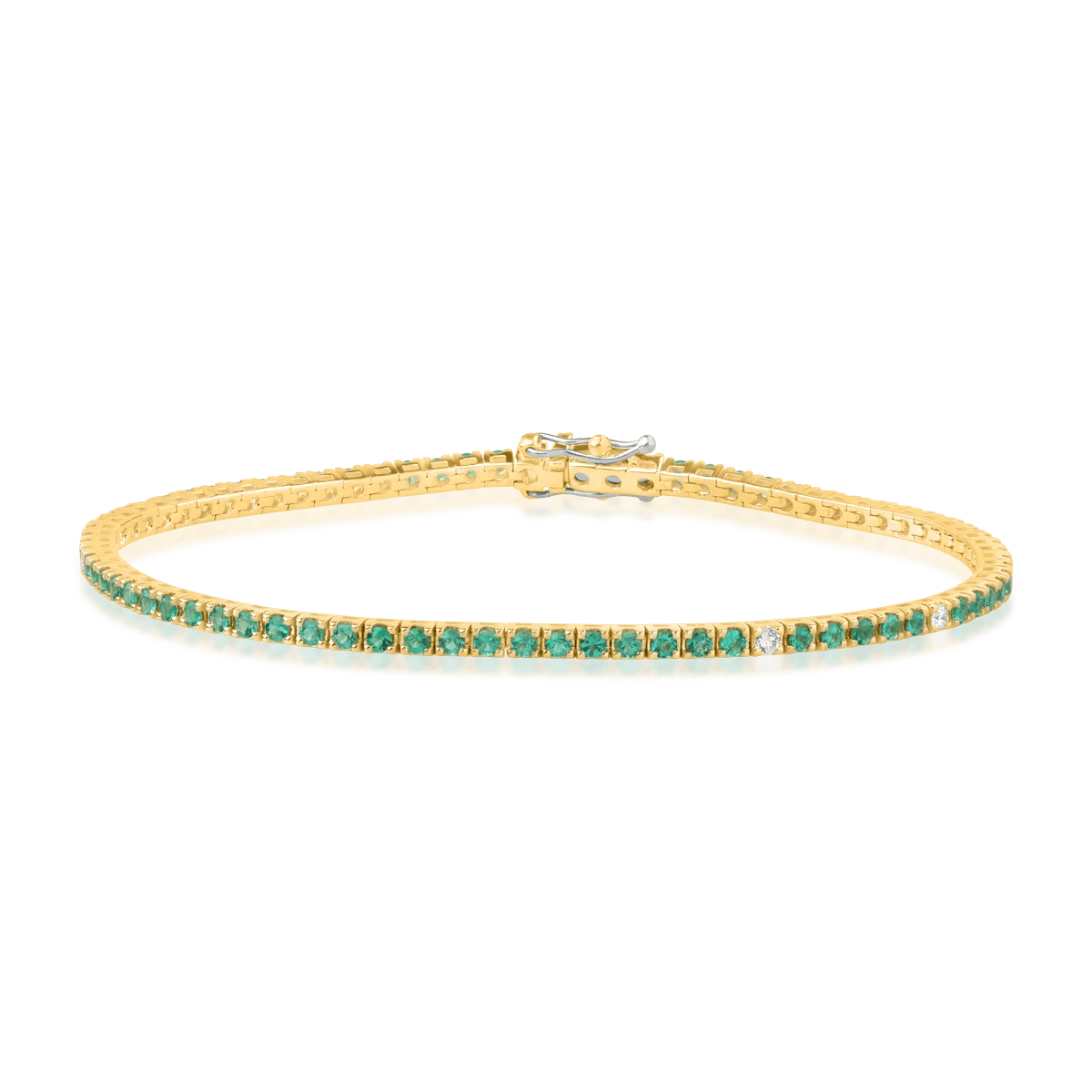 Brățară tennis din aur galben cu diamante de 0.1ct și smaralde de 1.2ct Brățară tennis din aur galben cu diamante de 0.1ct și smaralde de 1.2ct