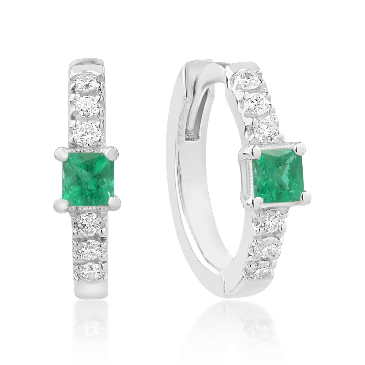 Cercei aur alb copii cu smaralde 0.08ct și diamante 0.06ct Cercei aur alb copii cu smaralde 0.08ct și diamante 0.06ct