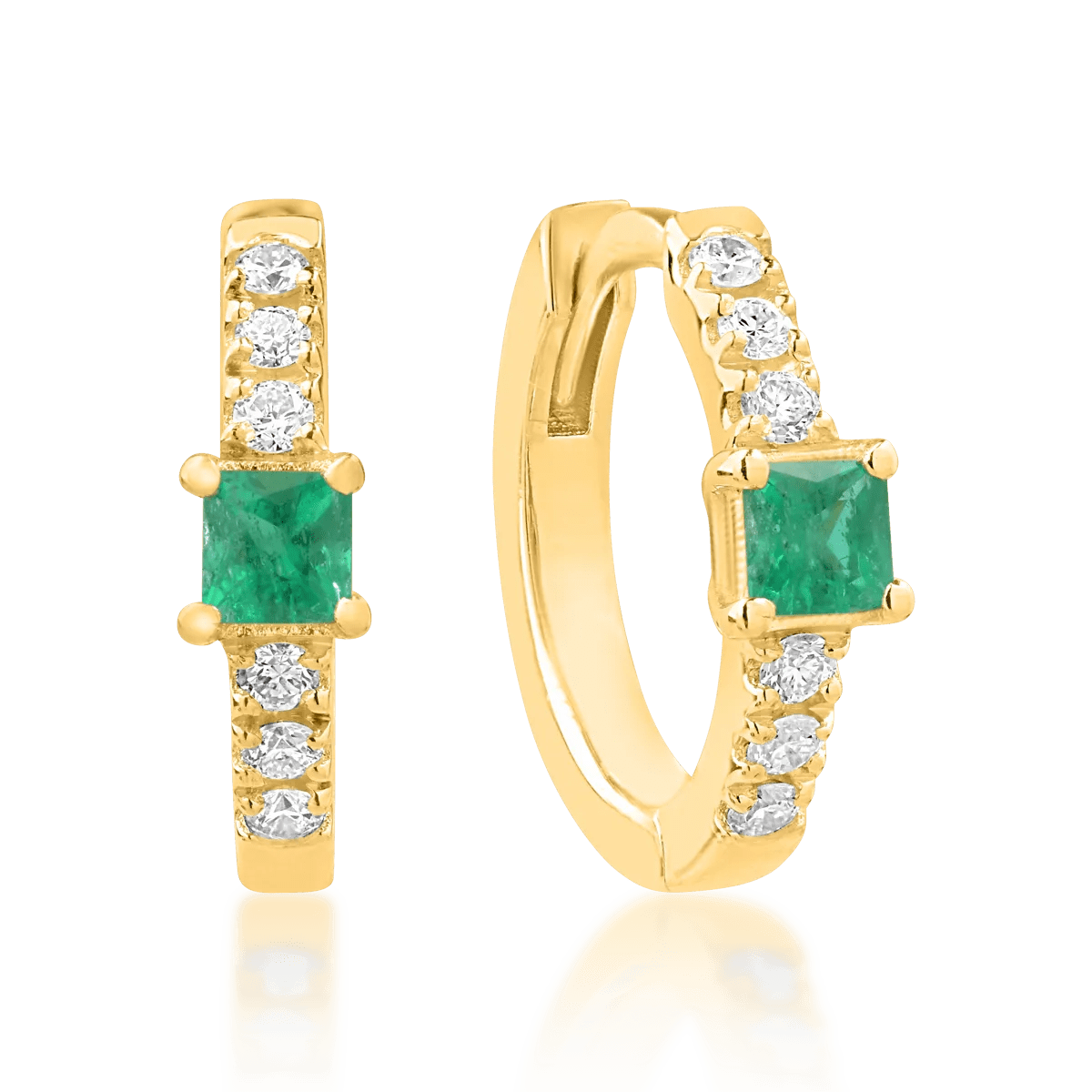 Cercei aur galben cu smaralde 0.08ct și diamante 0.06ct pentru copii Cercei aur galben cu smaralde 0.08ct și diamante 0.06ct pentru copii