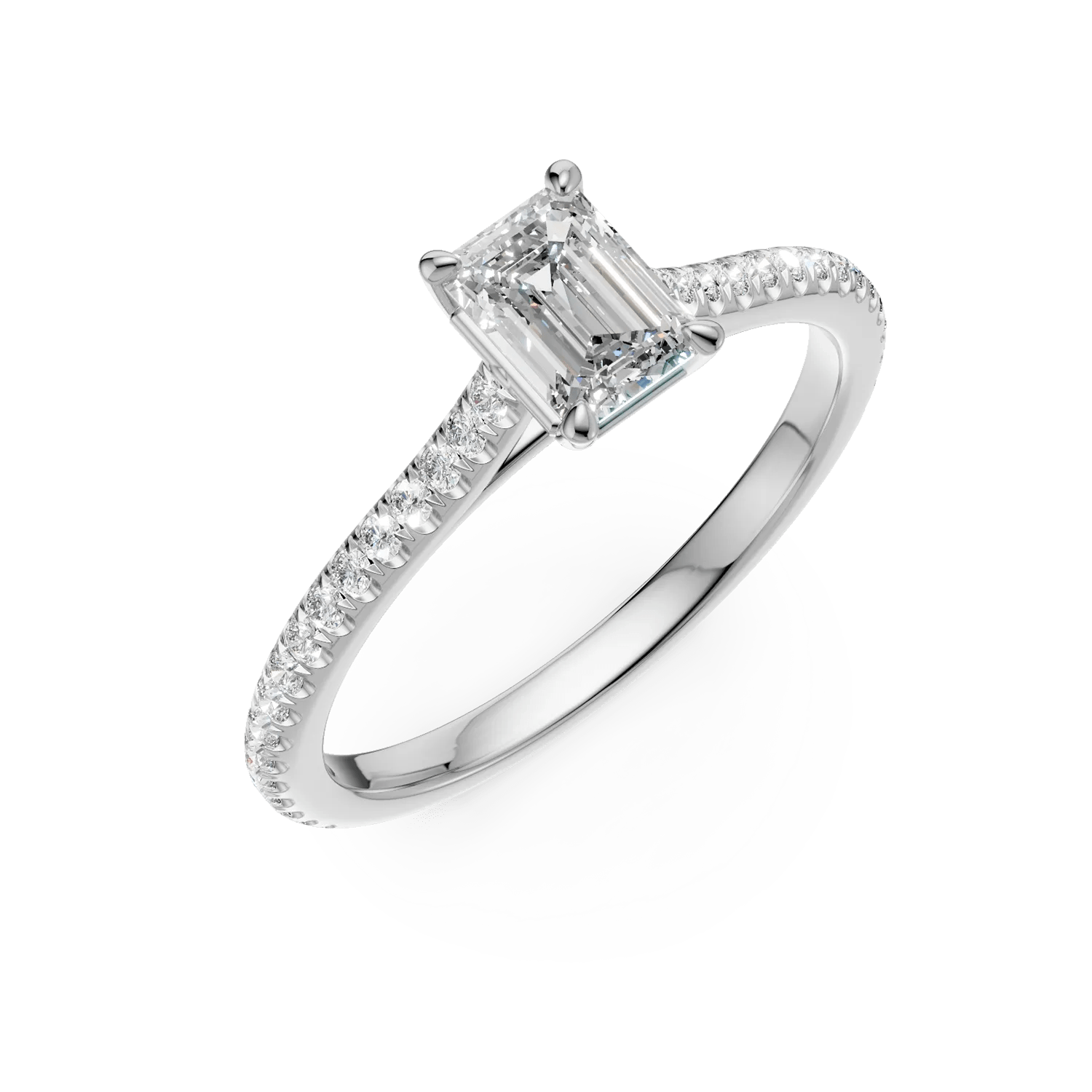 Inel de logodnă din platină cu diamant emerald de 0.4ct și diamante de 0.19ct Inel de logodnă din platină cu diamant emerald de 0.4ct și diamante de 0.19ct