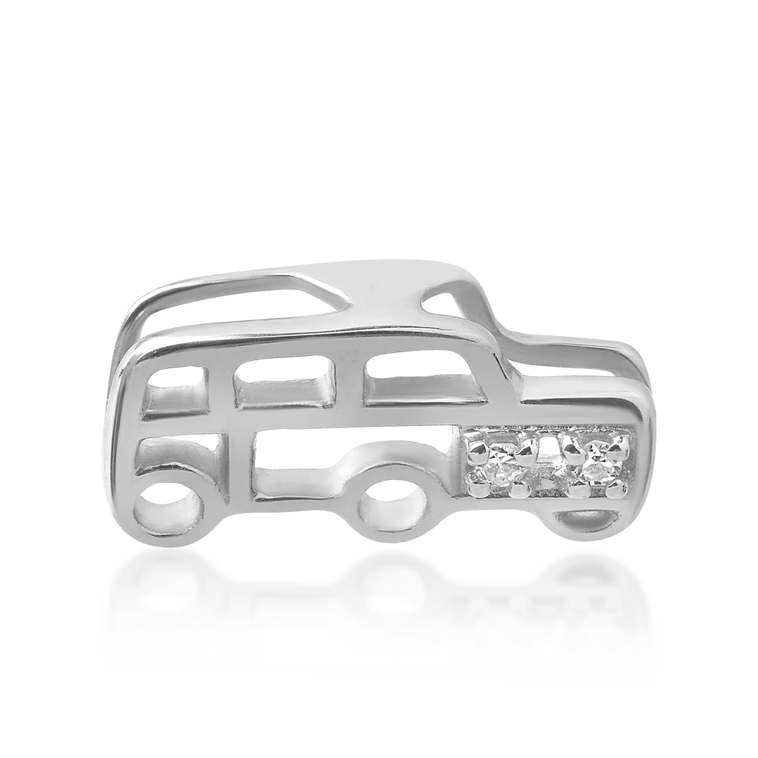 Pandantiv mașinuță pentru copii din aur alb cu diamante de 0.08ct Pandantiv mașinuță pentru copii din aur alb cu diamante de 0.08ct