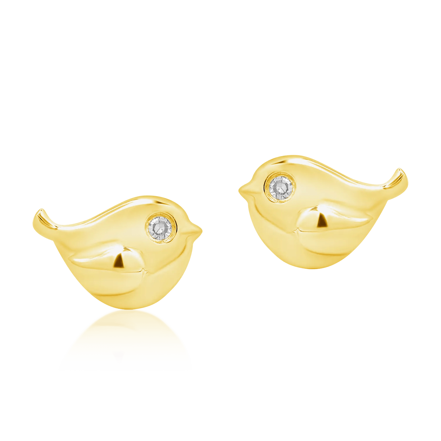 Cercei pasare pentru copii din aur galben cu diamante de 0.012ct Cercei pasare pentru copii din aur galben cu diamante de 0.012ct