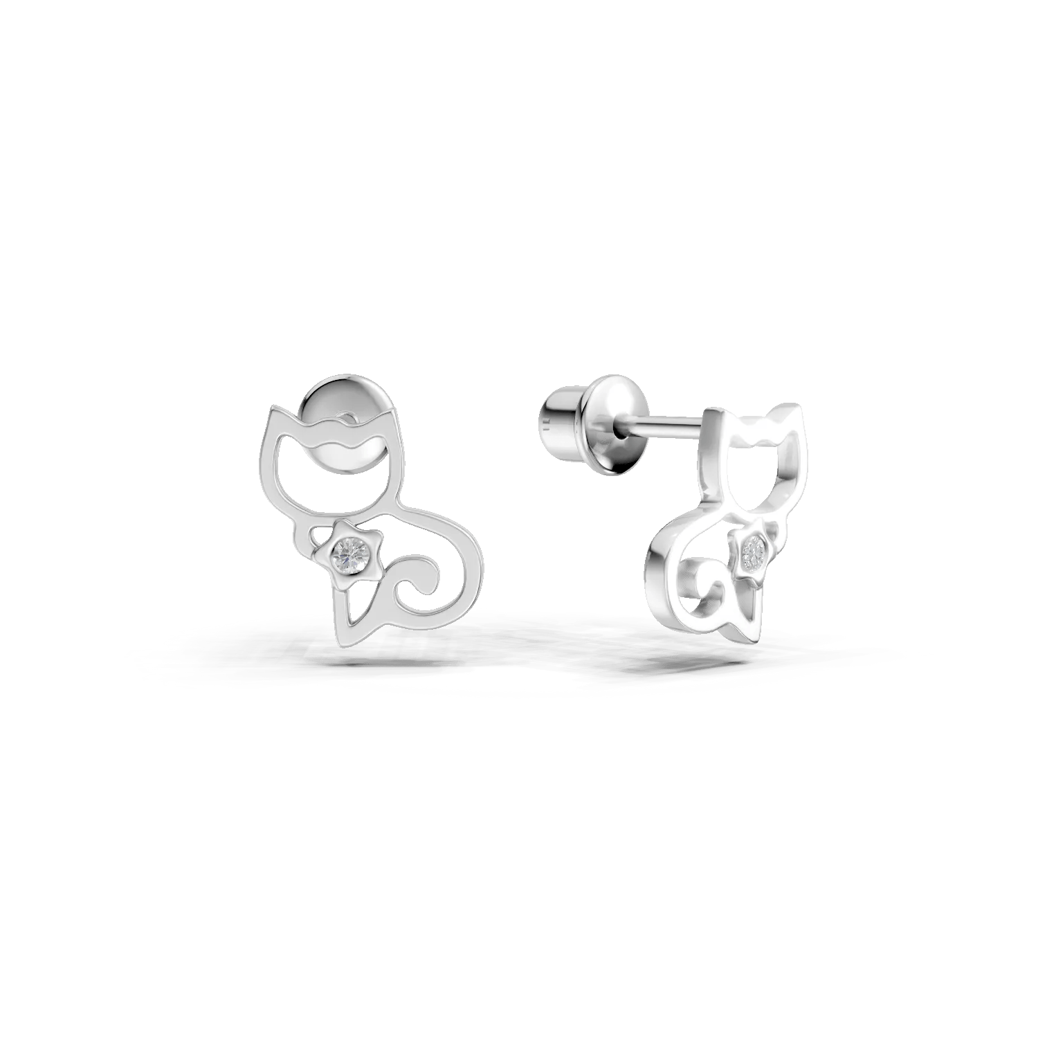Cercei pisicuțe pentru copii din aur alb cu diamante de 0.008ct Cercei pisicuțe pentru copii din aur alb cu diamante de 0.008ct