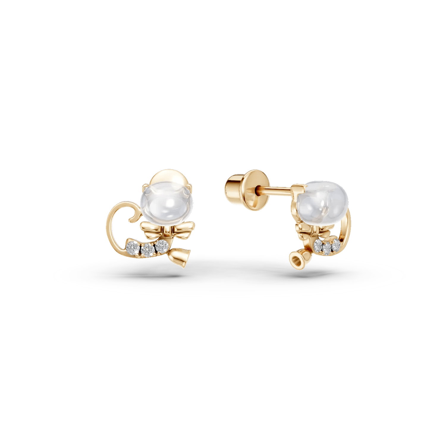 Cercei pisicuțe din aur galben cu topaze albe ovale 0.63ct și diamante rotunde 0.035ct pentru copii Cercei pisicuțe din aur galben cu topaze albe ovale 0.63ct și diamante rotunde 0.035ct pentru copii