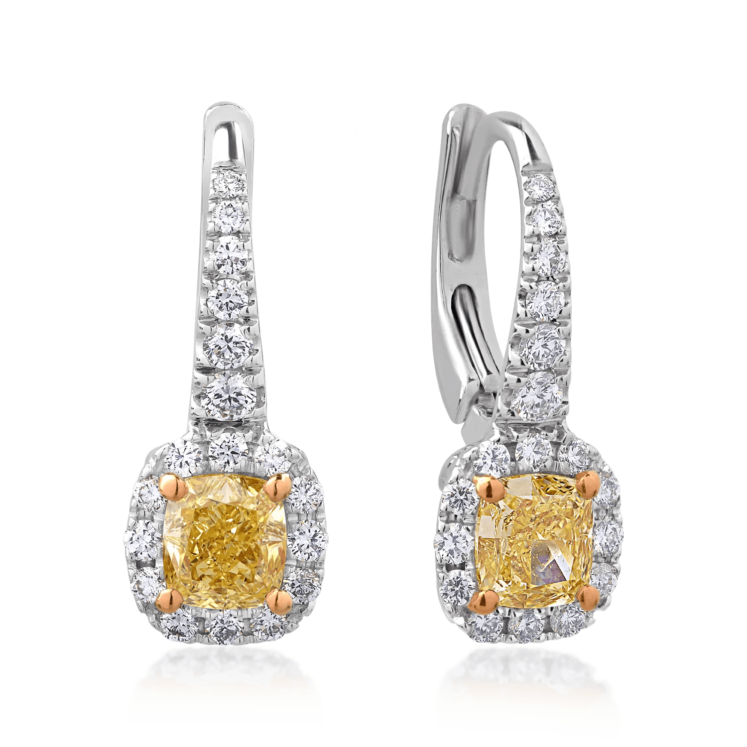Cercei din aur alb cu diamante fancy-galbene de 1.19ct și diamante incolore de 0.52ct Cercei din aur alb cu diamante fancy-galbene de 1.19ct și diamante incolore de 0.52ct