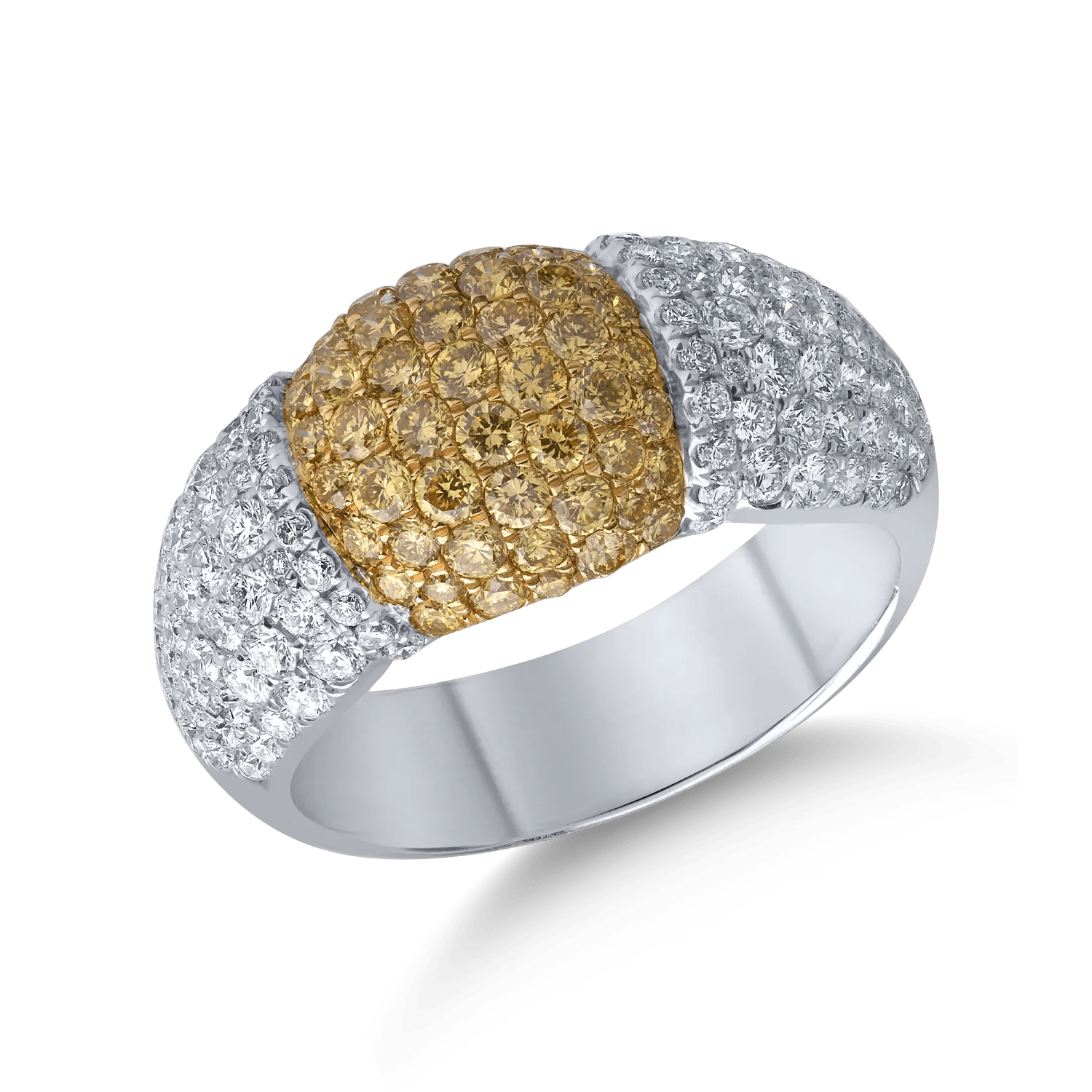 Inel din aur alb-galben cu diamante fancy-galbene 1.01ct și diamante 1.19ct Inel din aur alb-galben cu diamante fancy-galbene 1.01ct și diamante 1.19ct