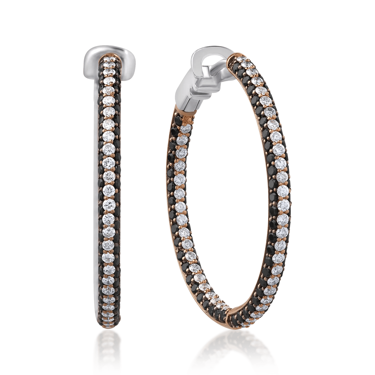 Cercei din aur roz cu diamante transparente de 0.78ct și diamante negre de 1.3ct Cercei din aur roz cu diamante transparente de 0.78ct și diamante negre de 1.3ct