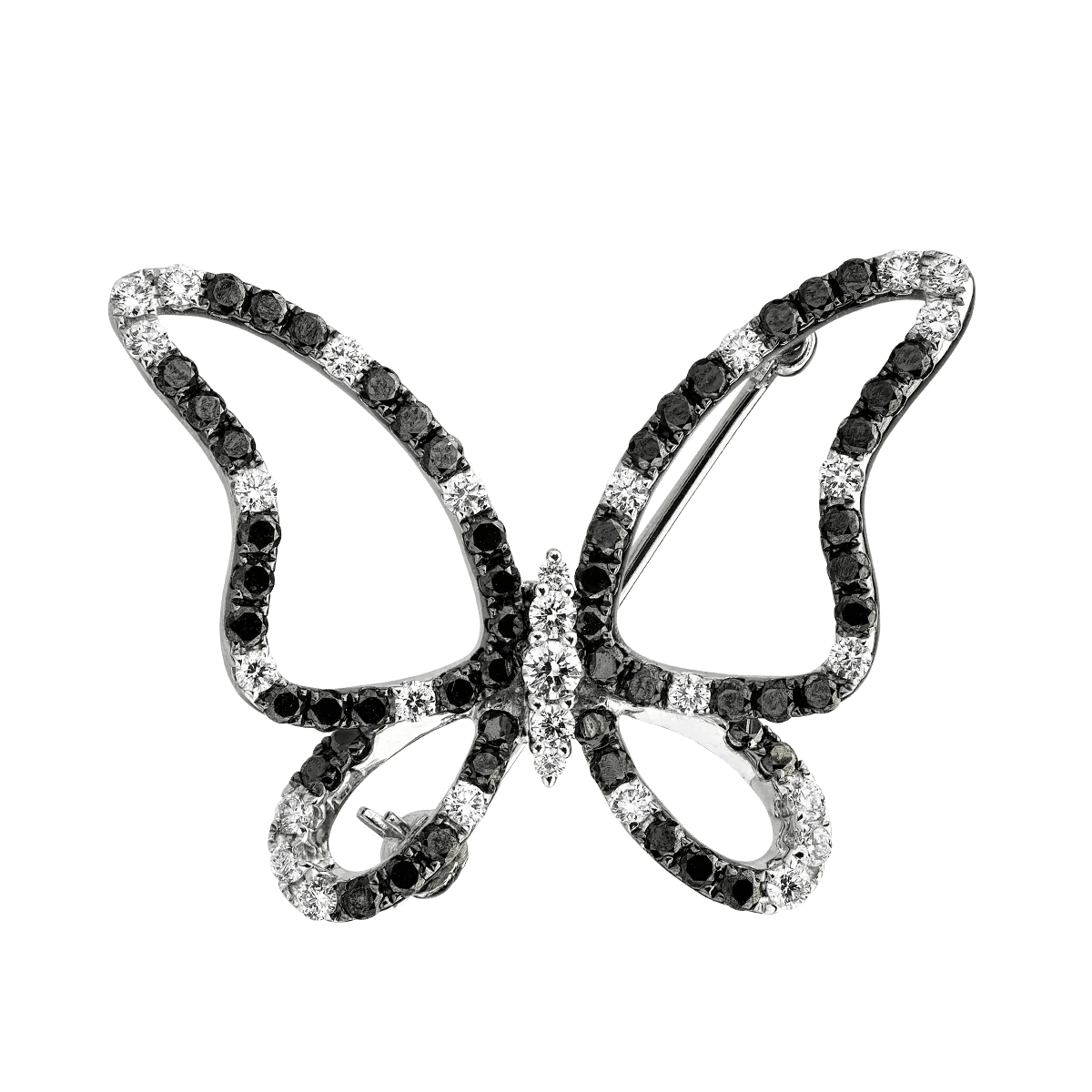 Broșa din aur alb cu diamante negre de 1.18ct și diamante transparente de 0.58ct Broșa din aur alb cu diamante negre de 1.18ct și diamante transparente de 0.58ct