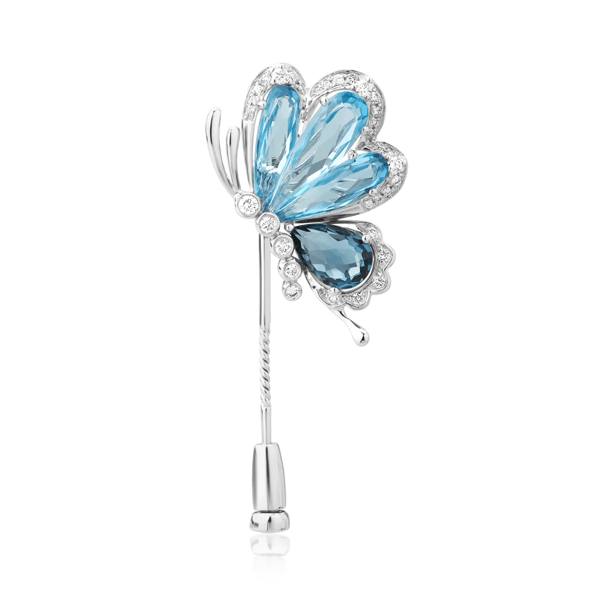 Brosă fluture din aur alb cu topaze de 7ct și diamante de 0.3ct Brosă fluture din aur alb cu topaze de 7ct și diamante de 0.3ct