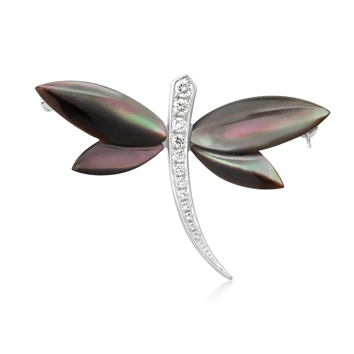 Brosă libelulă din aur alb cu sidef marquise de 5.3ct și diamante de 0.23ct Brosă libelulă din aur alb cu sidef marquise de 5.3ct și diamante de 0.23ct