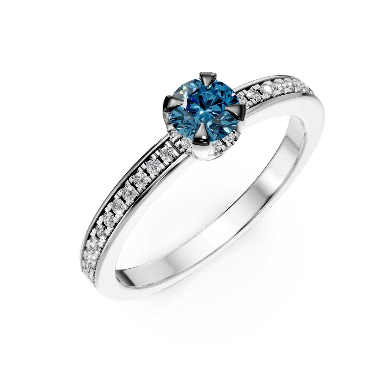 Inel din aur alb cu diamant albastru de 0.3ct și diamante de 0.19ct Inel din aur alb cu diamant albastru de 0.3ct și diamante de 0.19ct