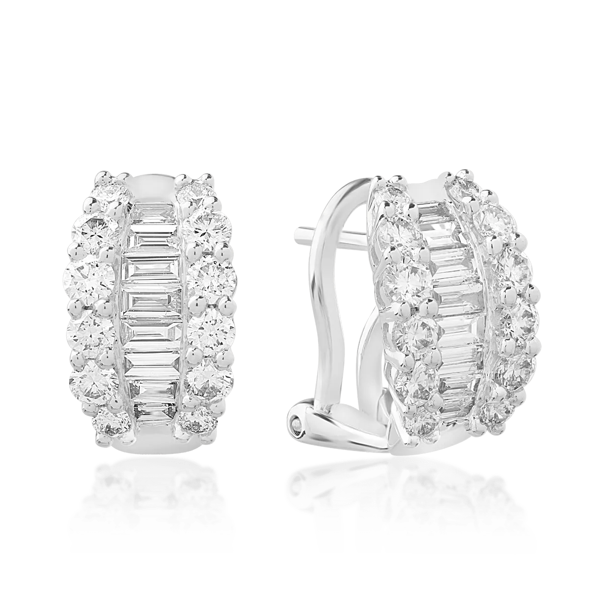 Cercei din aur alb cu diamante baguette și rotunde de 1.36ct Cercei din aur alb cu diamante baguette și rotunde de 1.36ct