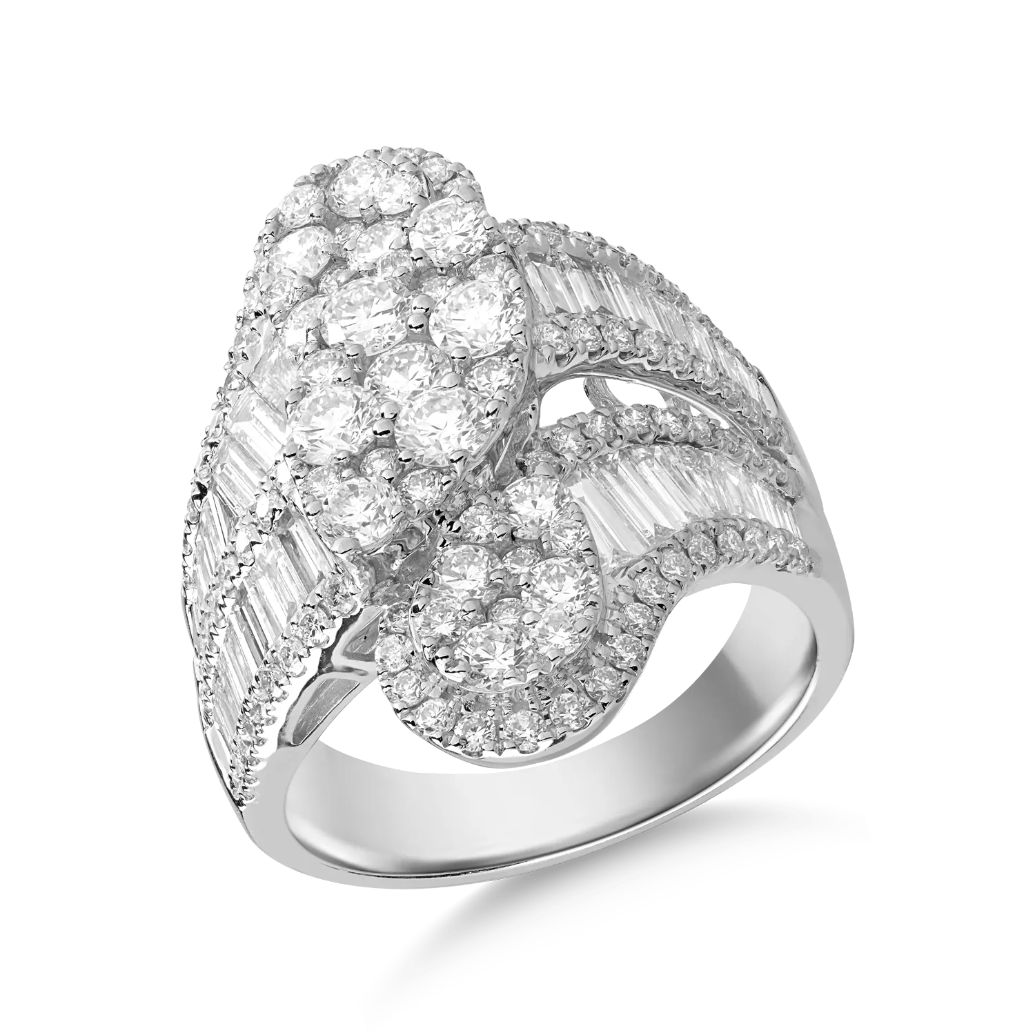 Inel de aur alb cu diamante baguette și rotunde, 2.9ct Inel de aur alb cu diamante baguette și rotunde, 2.9ct