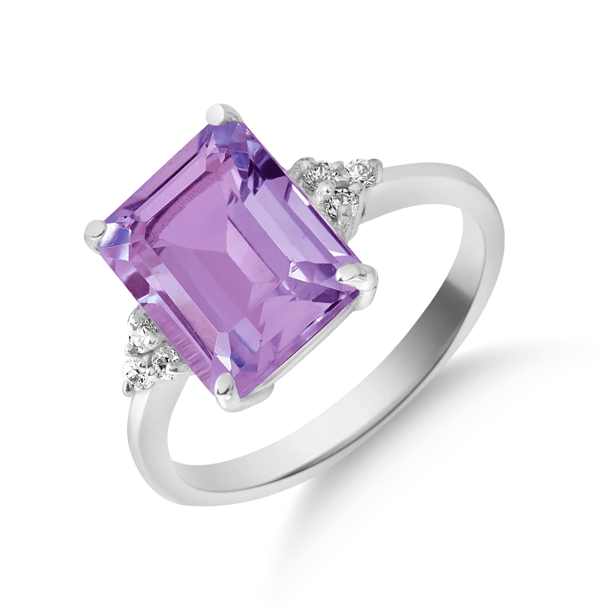 Inel din aur alb cu zirconii mov și albe Inel din aur alb cu zirconii mov și albe