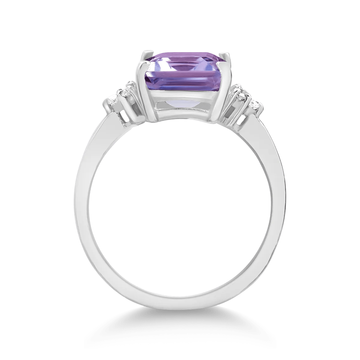 Inel din aur alb cu zirconii mov și albe Inel din aur alb cu zirconii mov și albe