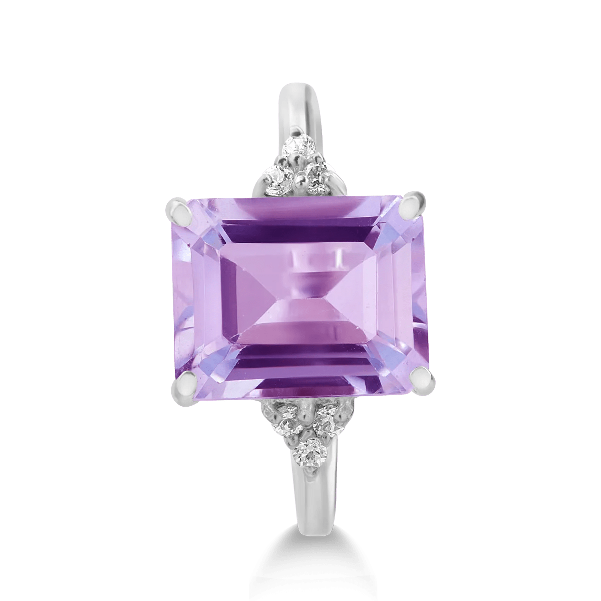 Inel din aur alb cu zirconii mov și albe Inel din aur alb cu zirconii mov și albe