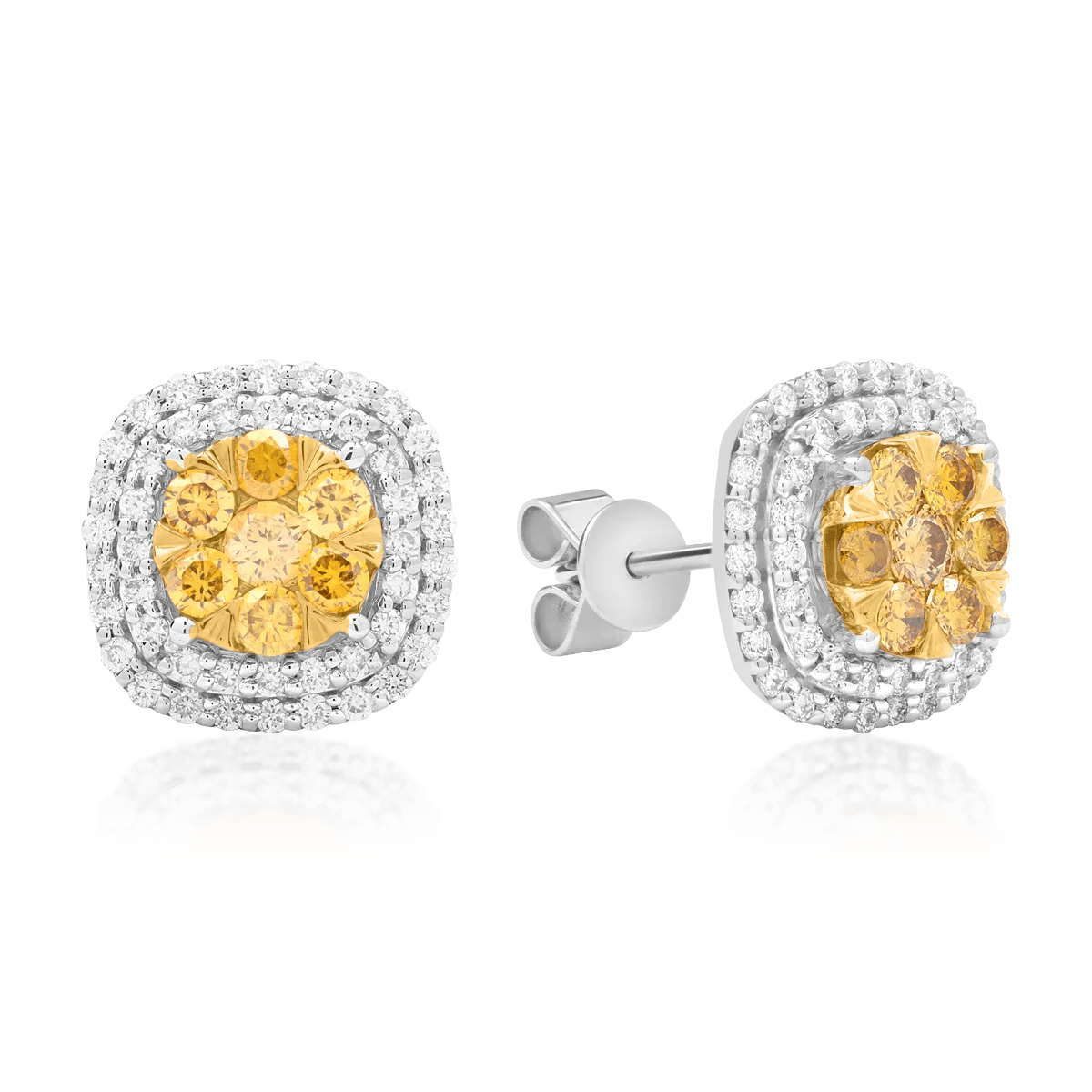 Cercei din aur alb cu diamante fancy-galben 0.568ct și diamante 0.426ct Cercei din aur alb cu diamante fancy-galben 0.568ct și diamante 0.426ct