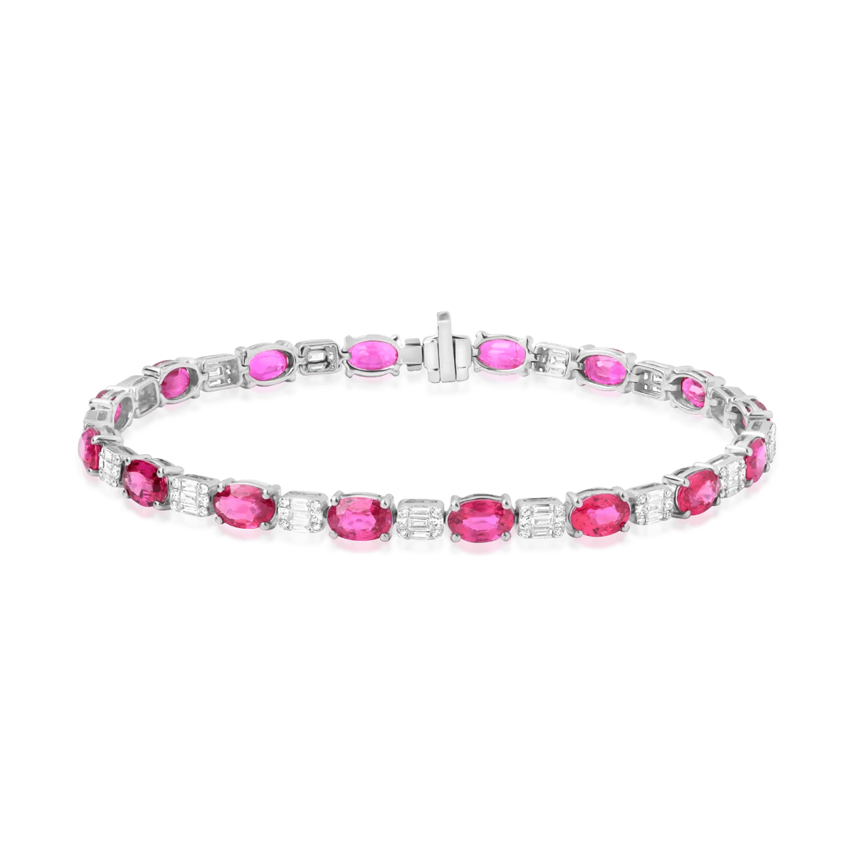 Brățară tenis din aur alb cu rubine de 8.57ct și diamante de 1ct Brățară tenis din aur alb cu rubine de 8.57ct și diamante de 1ct