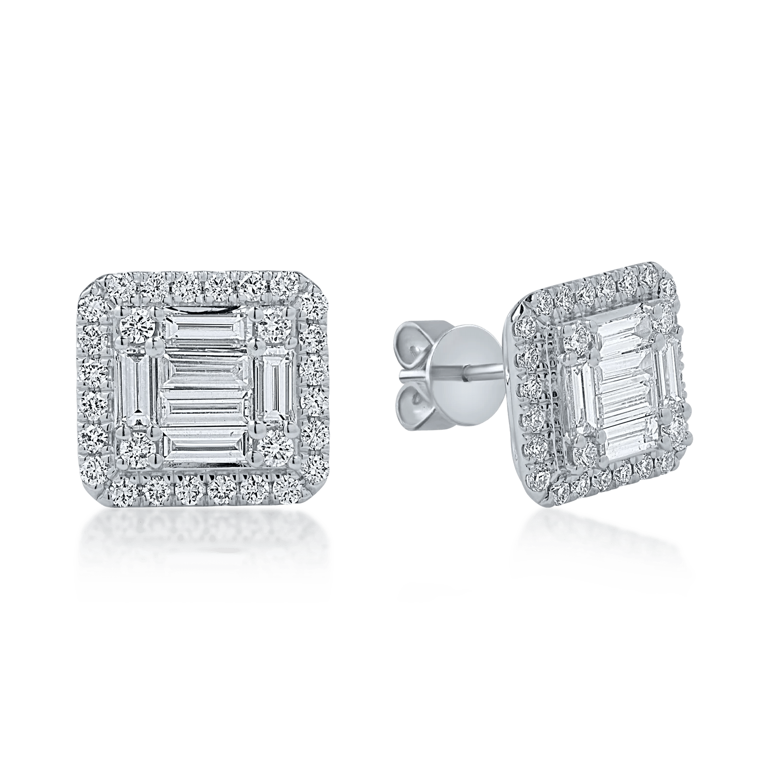 Cercei din aur alb cu diamante baguette și rotunde de 1.38ct Cercei din aur alb cu diamante baguette și rotunde de 1.38ct