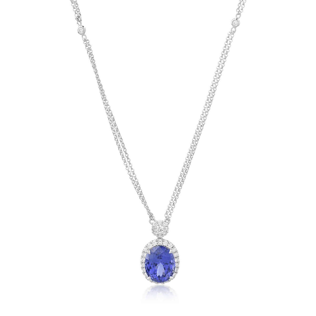 Lanț cu pandantiv din aur alb, tanzanit oval 6.04ct și diamante 0.58ct Lanț cu pandantiv din aur alb, tanzanit oval 6.04ct și diamante 0.58ct