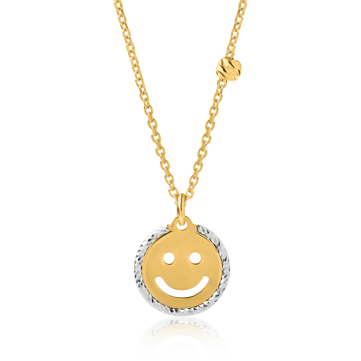 Lanț cu pandantiv smiley din aur alb-galben Lanț cu pandantiv smiley din aur alb-galben