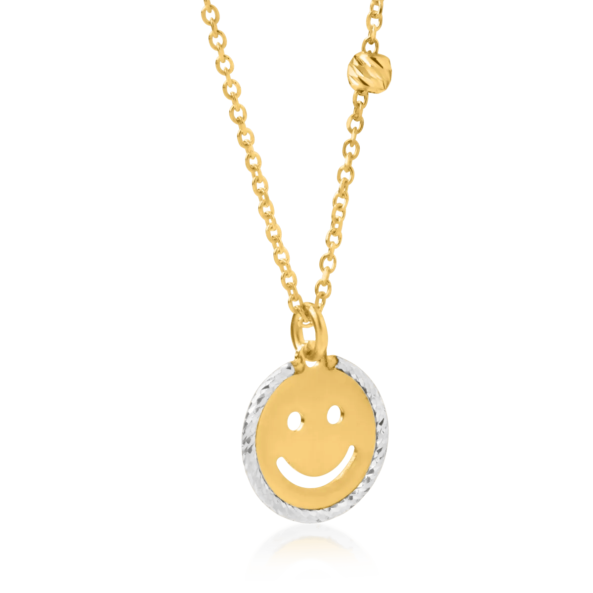 Lanț cu pandantiv smiley din aur alb-galben Lanț cu pandantiv smiley din aur alb-galben