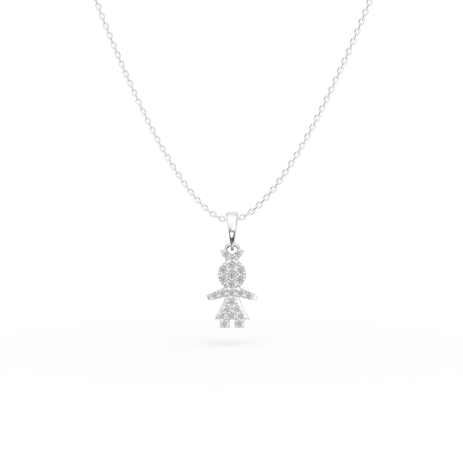 Lanț cu pandantiv copil din aur alb, diamante 0.12ct Lanț cu pandantiv copil din aur alb, diamante 0.12ct